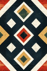 Poster - Retro geometric pattern with vibrant red, yellow, and green diamonds creating a nostalgic and colorful visual design