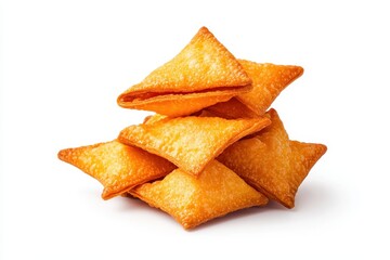 Wall Mural - A stack of golden, crispy pastry triangles, likely filled with savory ingredients, perfect for snacking or appetizers.