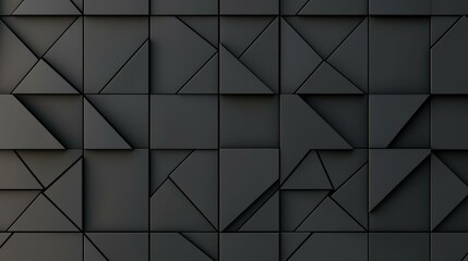 Canvas Print - Experience the elegance of black polished triangular mosaic tiles, forming a stunning geometric wall design with a semigloss finish.