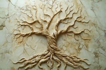 Poster - An abstract representation of a tree of life highlights intertwining branches and roots illustrating themes of growth and unity among all beings. Generative AI