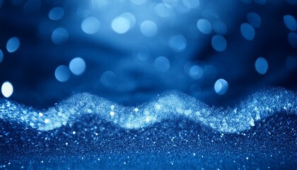 Wall Mural -  Wavy patterns of blue glitter flowing across the image, with delicate light flares and bokeh 