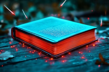 Poster - A magical agenda book glowing with enchanted text, surrounded by floating quills and sparkling light