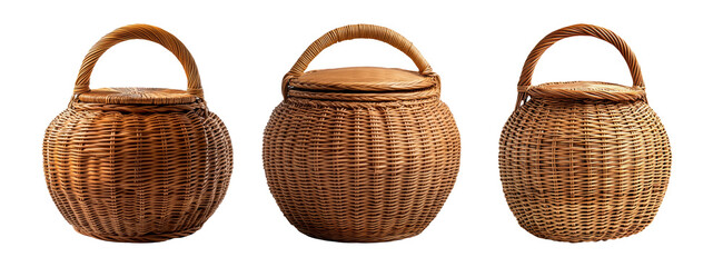 Wall Mural - Stylish Woven Basket with Lid on Transparent Background