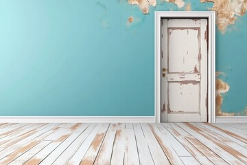 Poster - Ajar door in minimalist style, a clean, white frame slightly open against a plain background