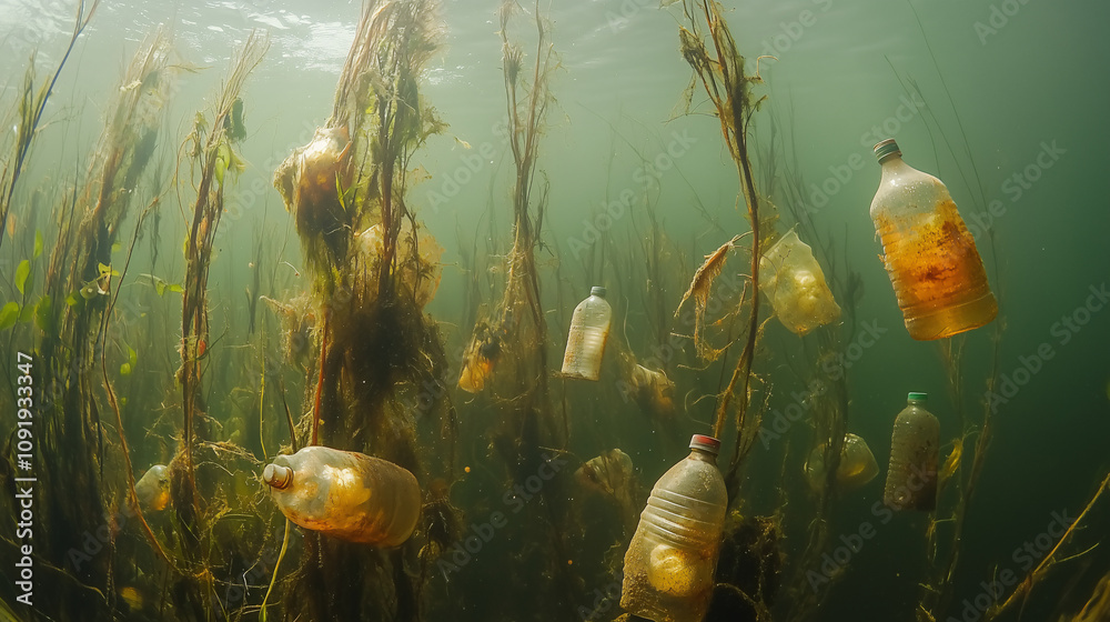 Underwater Plastic Pollution Aquatic Ecosystem Degradation Stock Photo ...