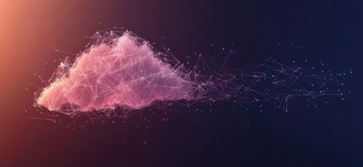 Poster - abstract cloud made of interconnected lines and nodes, representing digital technology and data flow