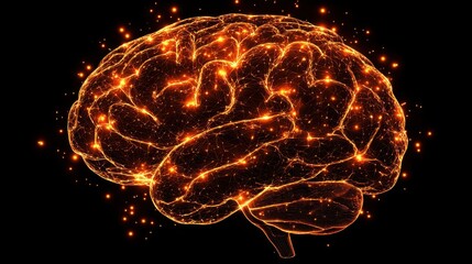 Poster - A glowing, digital representation of a brain, showcasing interconnected neural networks against a black background.