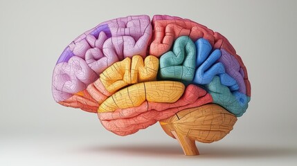 Poster - A colorful, stylized representation of a human brain, showcasing different lobes and regions in vibrant hues.
