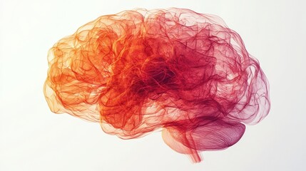Poster - A colorful, abstract representation of a brain, blending shades of red and orange, symbolizing creativity and thought.