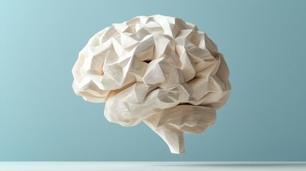 Poster - A stylized, abstract representation of a brain, showcasing intricate patterns and textures against a soft blue background.