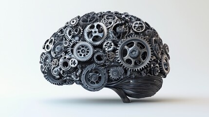 Poster - A mechanical brain composed of intricate gears and cogs, symbolizing the fusion of technology and human intellect.