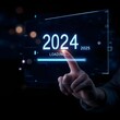 © Blind  - A person pointing to loading bar transitioning from 2024 to 2025, progress, future planning, and new year goals. Progress and transition from 2024 to 2025 concept. annual planning and business growth,