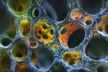 Poster - Colorful patterns blend together with intricate textures and voids, showcasing an abstract representation of organic structures found in nature.