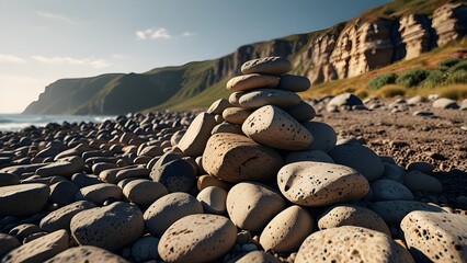 Wall Mural - Pile of rocks near cliff in nature Generative AI