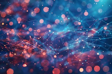 Fototapete - A vibrant background of glowing particles and intricate lines, showcasing a futuristic theme of digital connectivity and data visualization.
