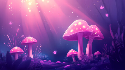 Wall Mural - pink mushrooms in the forest