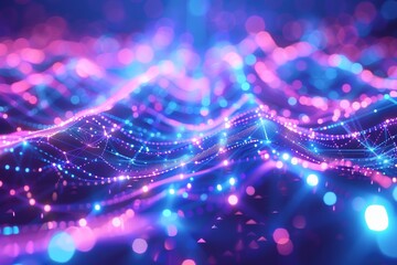 Poster - Colorful swirling patterns of light create an intricate abstract design, blending shades of blue and pink, evoking a sense of energy and movement.
