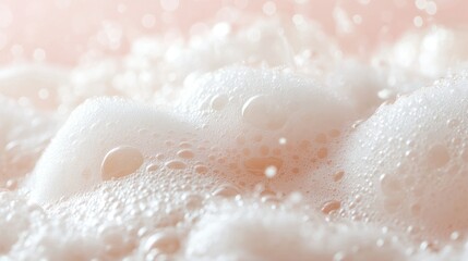 Poster - Close-up View of Soft and Creamy Soap Bubbles with Delicate Pink Background Creating a Tranquil and Serene Atmosphere for Relaxation and Cleanliness
