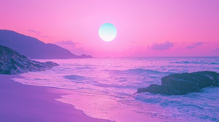 Poster - Serene sunset over vibrant pink ocean