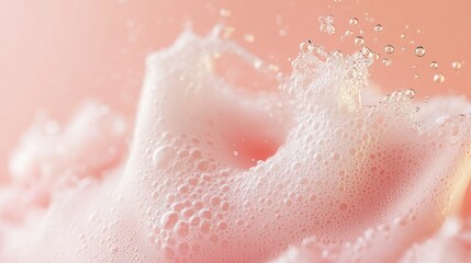 Poster - Delicate Pink Foam and Bubbles Against a Soft Peach Background Creating a Calming and Inviting Atmosphere for Spa and Relaxation Themes