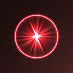 Wall Mural - red light flare, glowing shiny sparkle, lens flare effect, bright glimmering glare. vector illustrat