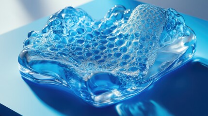Poster - Beautiful Blue Foam Creation with Bubbles on a Sleek Surface, Showcasing Texture and Fluidity, Perfect for Backgrounds, Abstract Art, and Creative Projects