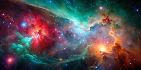 Wall Mural - celestial tapestry of cosmic dust, glowing with a vivid palette of colors, embracing a symphony of s