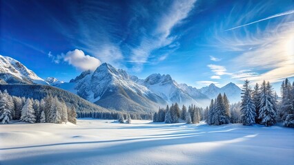 Wall Mural - winter landscape of mountains under blue sky