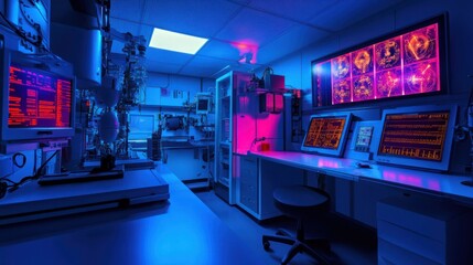Poster - Neon-lit High-Tech Laboratory: A Futuristic Research Facility