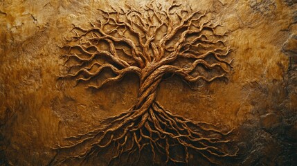 Aufkleber - The artwork presents an abstract representation of a tree of life, featuring intricate branches and roots that symbolize growth and unity. Generative AI