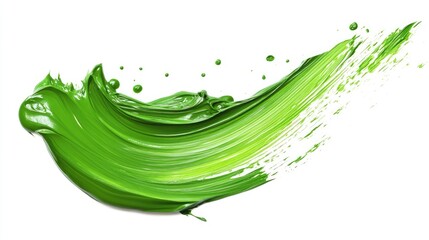 Poster - Vivid Green Paint Stroke on White Background, Capturing Dynamic Movement and Artistic Expression in Vibrant Color for Creative Projects
