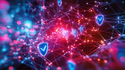 Poster - Cybersecurity Network with Checkmarks