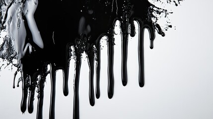 Poster - Glossy Black Liquid Dripping in Abstract Style, Creating a Captivating Blend of Art and Nature on a Light Background, Ideal for Modern Design Projects and Creative Concepts