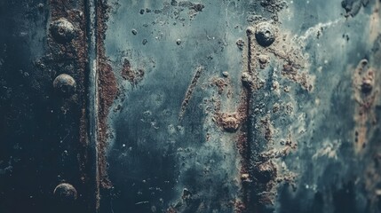 Poster - Weathered Metal Surface with Rust and Corrosion, Industrial Background Texture, Detailed Close-Up of Weathered Steel Plate with Unique Patterns and Marks