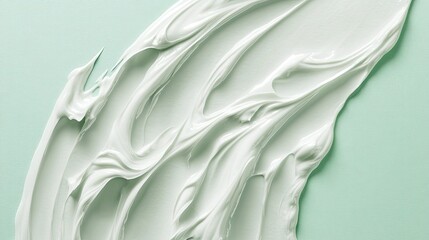 Poster - Swirls of Smooth Mint Cream on Textured Background Highlighting the Artistry and Elegance of Skincare Products in a Soft Pastel Color Palette