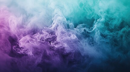 Poster - Ethereal Swirls of Colorful Smoke in Vibrant Shades of Purple and Teal, Creating a Dreamlike Abstract Background for Creative Use