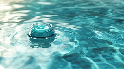 Poster - Serene Aqua Gel Cream Floating in Tranquil Water with Beautiful Reflections, Perfect for Spa, Skincare, and Relaxation Themes, Evoking Calm and Refreshment