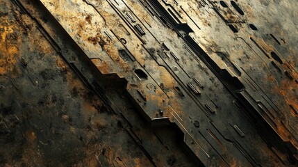 Poster - Abstract Industrial Texture with Dark Metallic Panels and Rusty Effects Ideal for Backgrounds in Technology, Science Fiction, and Art Projects