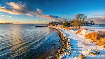 Wall Mural - Winter morning coastline on the Long Island Sound Panoramic