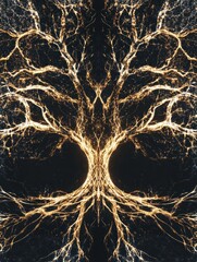 Leinwandbilder - An abstract representation of a tree with glowing branches and roots conveys the essence of life, connection, and growth in the universe. Generative AI