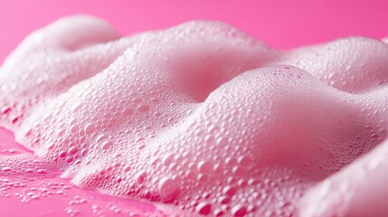Poster - Close-Up of Soft Pink Foam Bubbles on Smooth Surface Creating a Playful and Whimsical Atmosphere Ideal for Spa, Beauty, and Cleanliness Themes