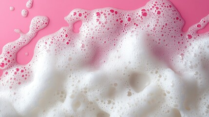 Poster - Soft and Bubbly Soap Foam on a Smooth Pink Background Creating a Gentle and Clean Aesthetic Perfect for Spa, Bath, and Hygiene Themes
