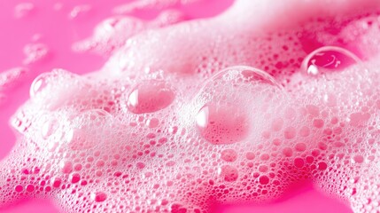 Poster - Close-Up of Pink Soap Bubbles on a Vibrant Pink Surface Creating a Colorful and Playful Composition for Creative Design Projects and Artistic Concepts