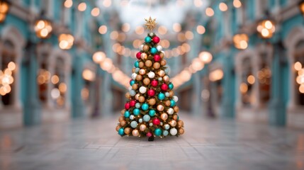 Wall Mural - Christmas tree adorned with colorful ornaments.