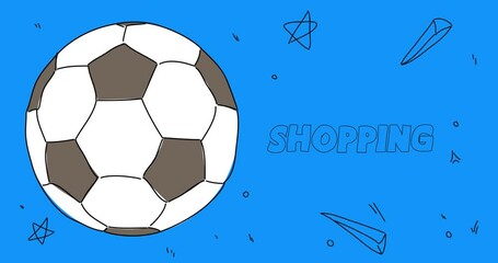 Poster - Football Ball with Shopping text. Cartoon sport animation.