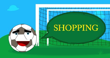 Poster - Football Ball with Shopping text. Cartoon sport animation.