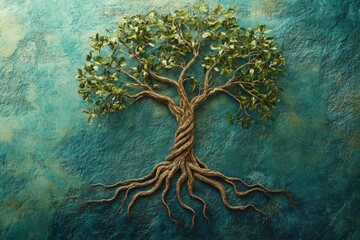 Leinwandbilder - Intricate design of a tree of life featuring entwined branches and roots, illustrating the theme of interconnected growth and unity in nature. Generative AI