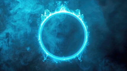Poster - A glowing blue circular light surrounded by mist, creating a mystical and ethereal atmosphere.