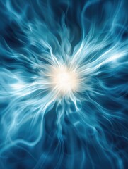 Poster - A vibrant, abstract representation of swirling blue energy, radiating light from a central point, conveying a sense of dynamic motion and ethereal beauty.