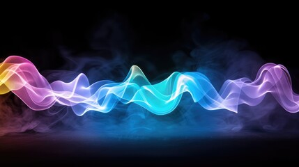 Poster - A colorful wave of light and smoke, creating an ethereal and dynamic visual effect against a dark background.